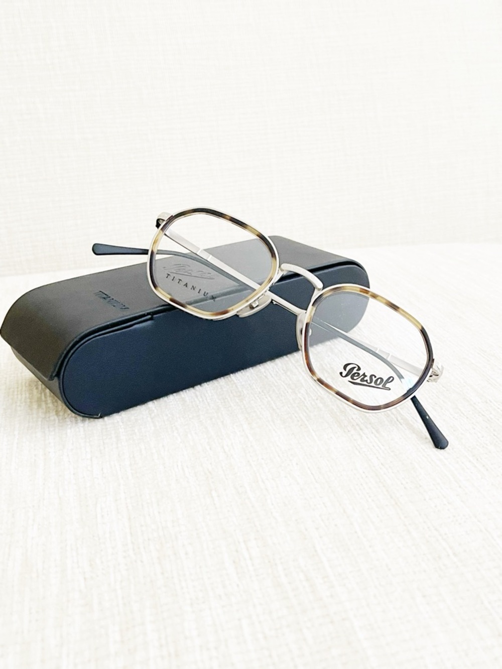 Persol Tortoise & Silver Rim Titanium Eyeglasses